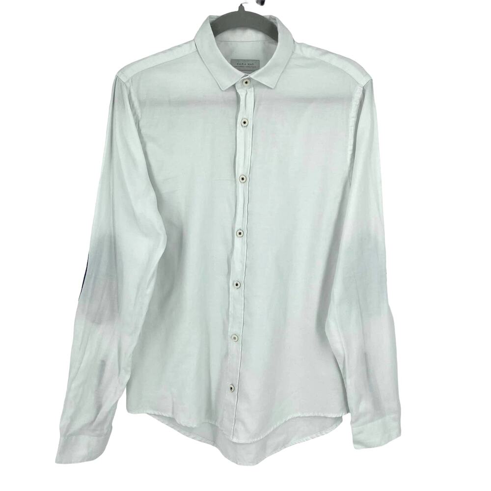 Zara Man Casual Button Down Collared Shirt Slim Fit White Medium